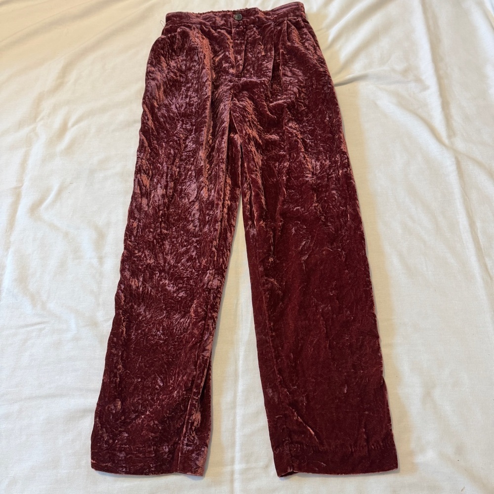 Madewell XXS Red Velvet Pleated Wide Leg Pants ~ Ankle Festive Valentine